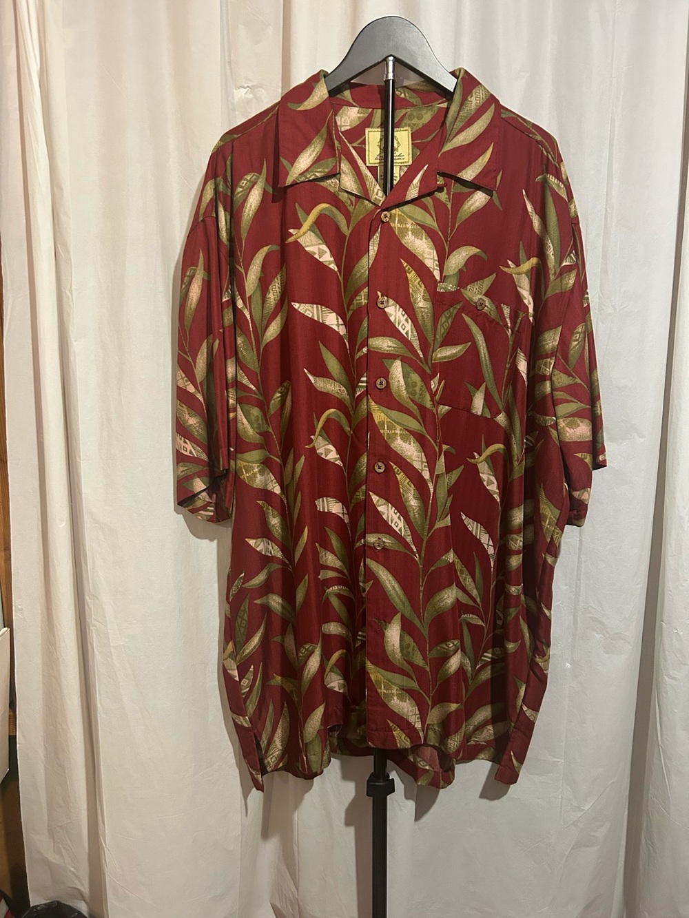 NWT Joe Marlin Red & Olive Leaf Print Short-Sleeve Button-Down Shirt Size XXXLT